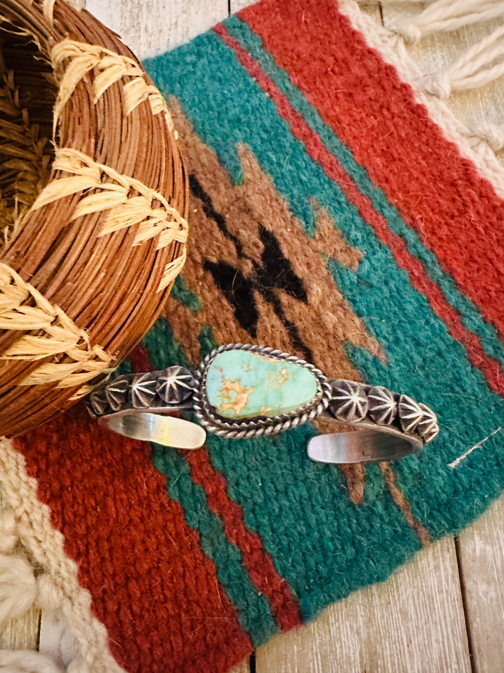 Handcrafted Turquoise & Sterling Silver Cuff Bracelet by Kevin Billah