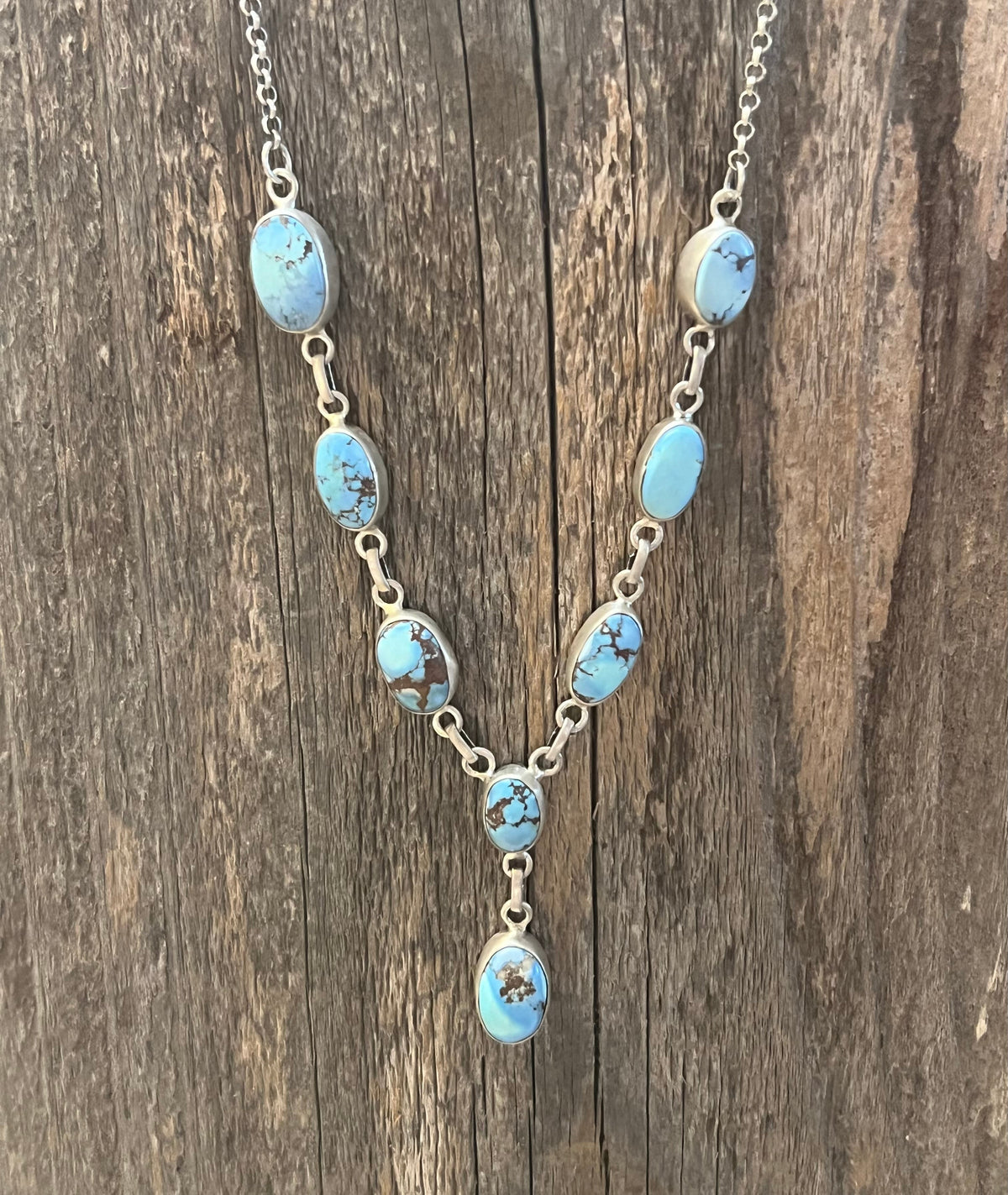 Handmade Golden Hills Turquoise & Sterling Silver Drop Necklace