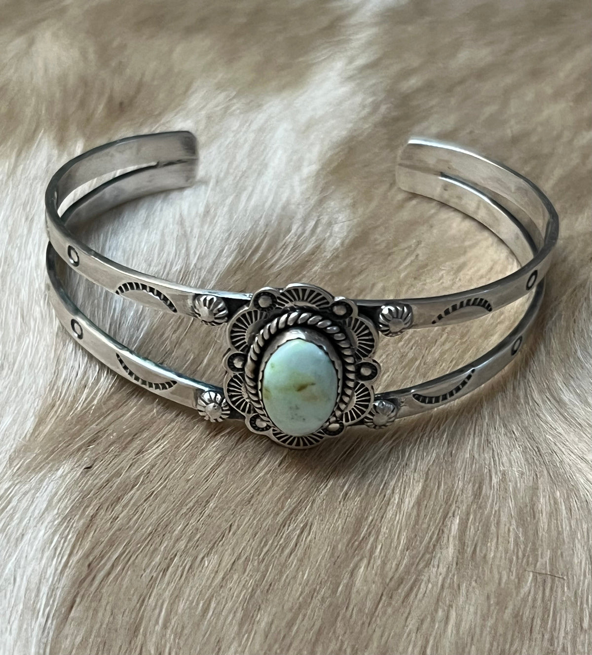 Handmade Palomino Turquoise & Sterling Silver Oval Cuff Bracelet