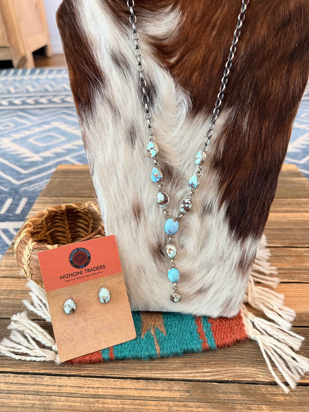 Handcrafted Golden Hills Turquoise & Sterling Silver Necklace and Earring Set