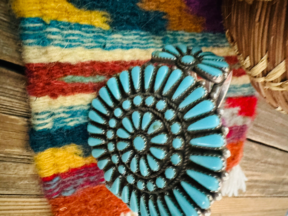 Handcrafted Old Pawn Sterling Silver & Turquoise Cluster Cuff Bracelet