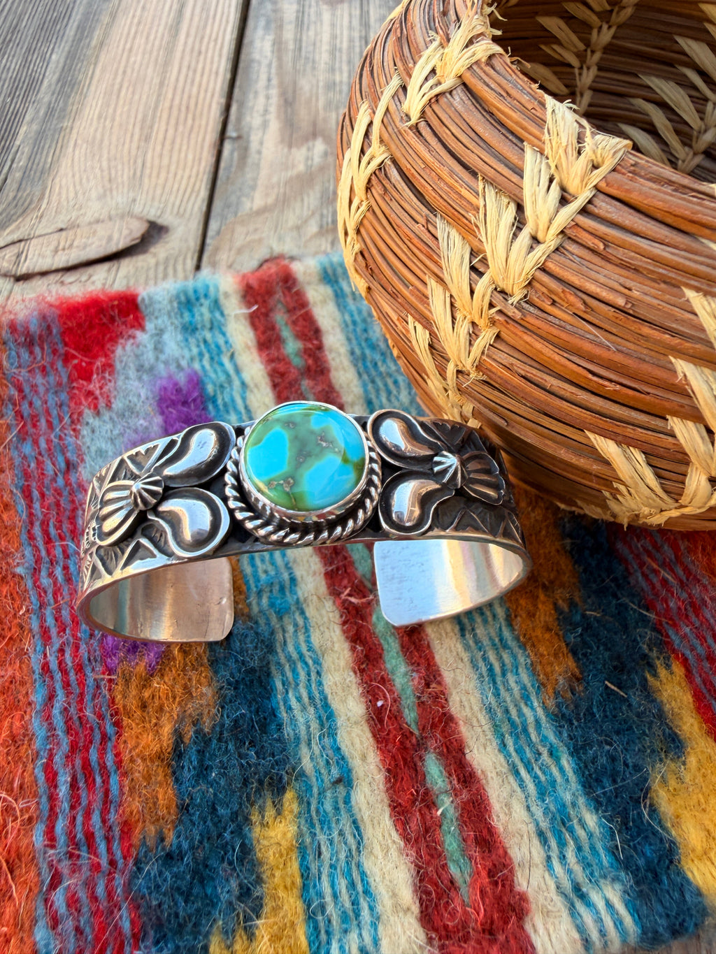 Handcrafted Sonoran Mountain Turquoise & Sterling Silver Cuff Bracelet by Andy Cadman