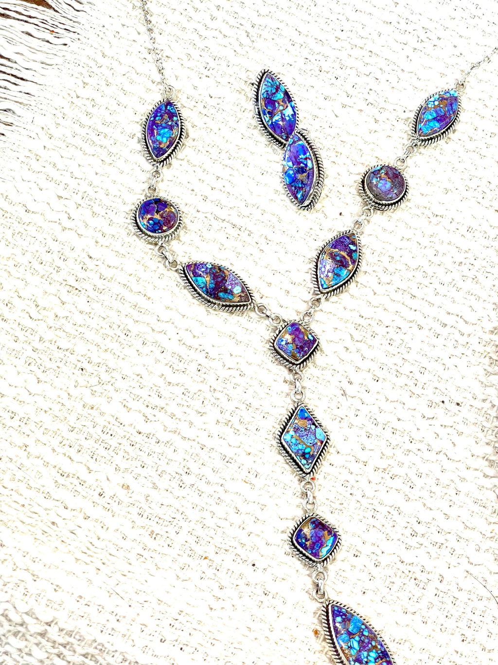Handmade Sterling Silver & Purple Dream Mojave Necklace And Earrings Set Signed Nizhoni