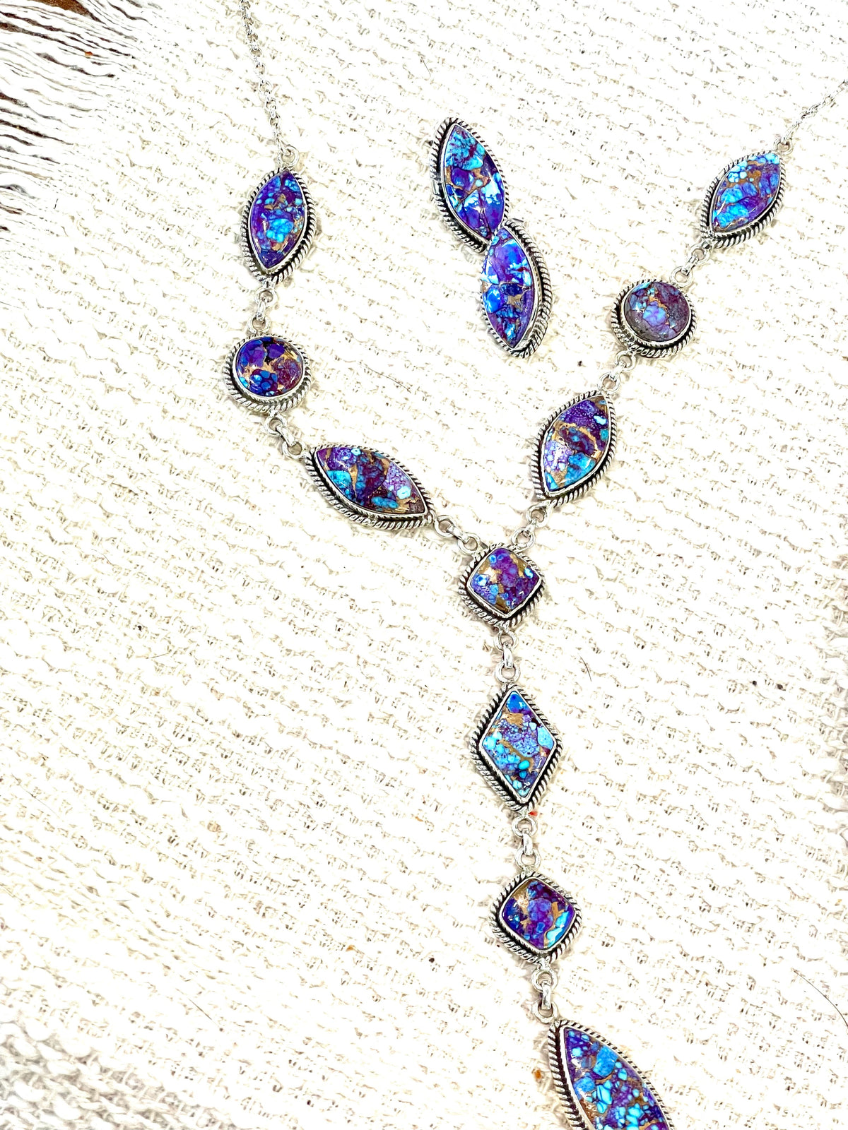 Handmade Sterling Silver & Purple Dream Mojave Necklace And Earrings Set Signed Nizhoni