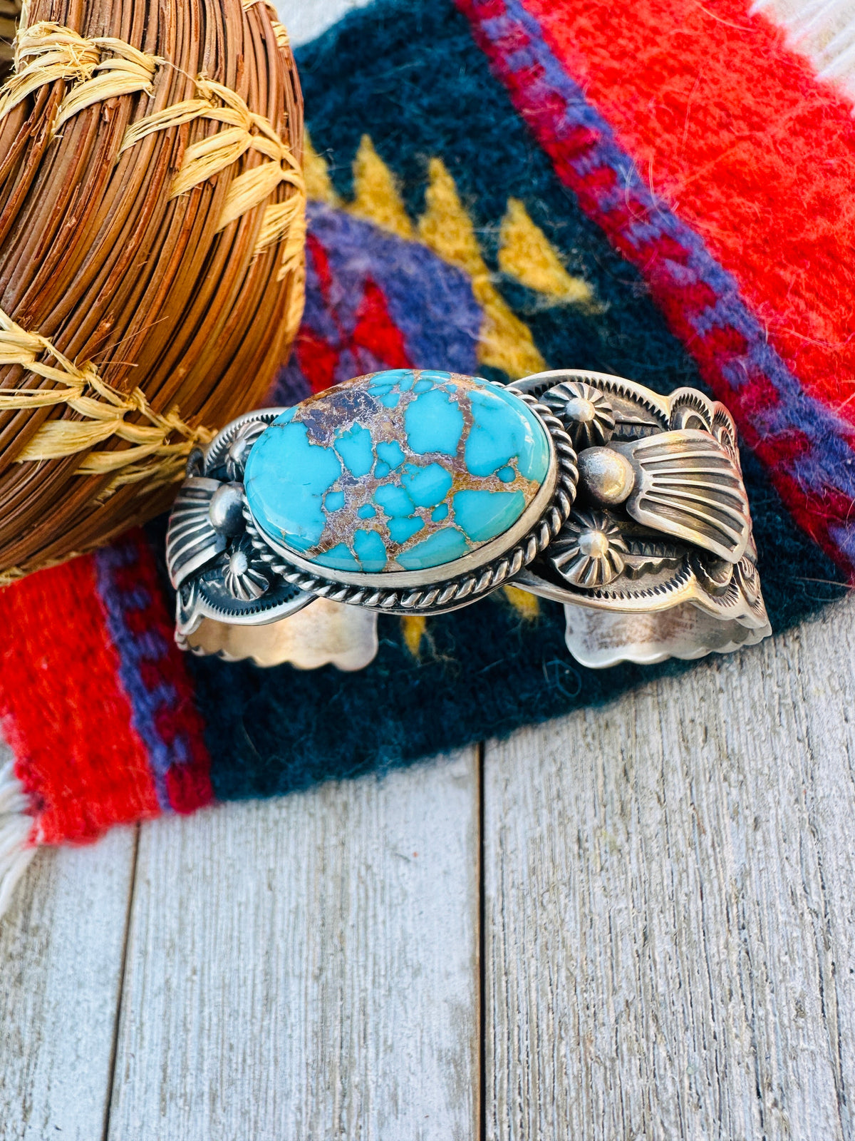 Handcrafted Royston Turquoise & Sterling Silver Cuff Bracelet by Darrell Cadman