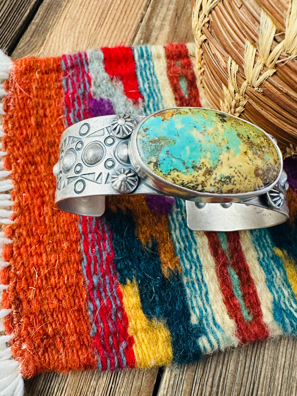 Handcrafted Royston Turquoise & Sterling Silver Cuff Bracelet by Benson Shorty