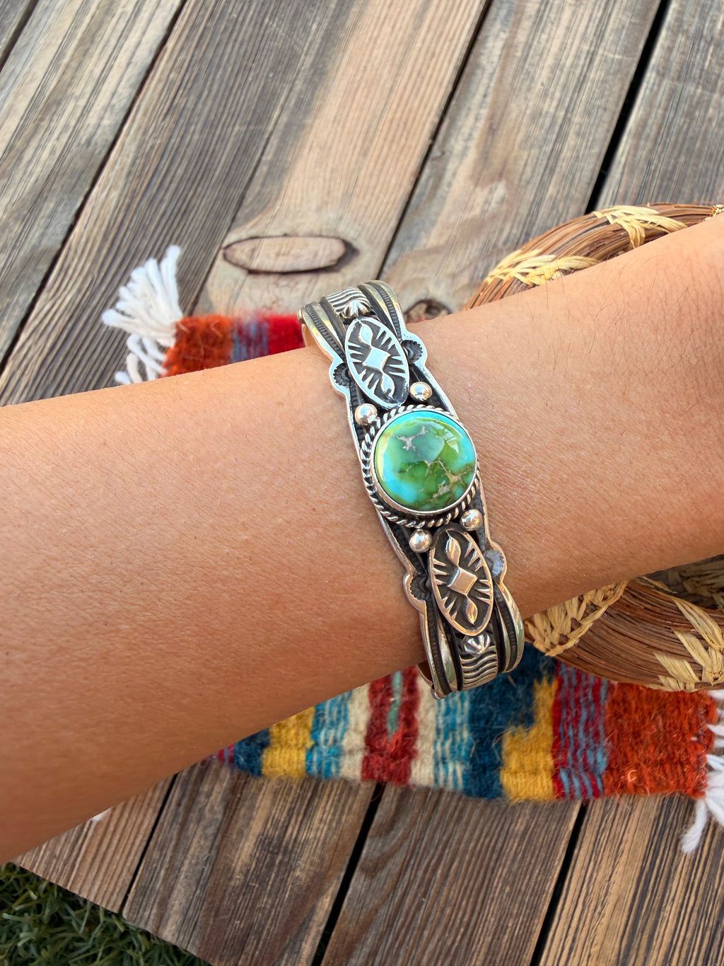 Handcrafted Sonoran Mountain Turquoise & Sterling Silver Cuff Bracelet by Happy Piasso