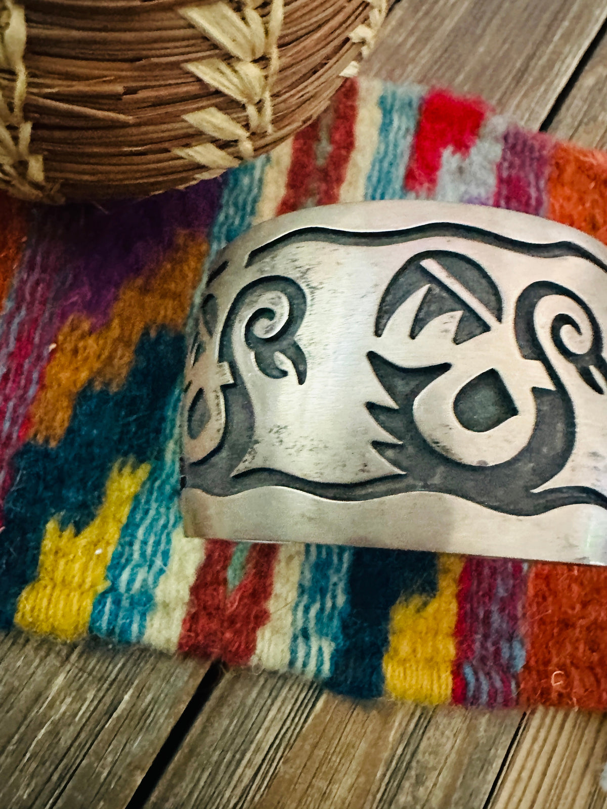Handcrafted Old Pawn Sterling Silver Overlay Cuff Bracelet