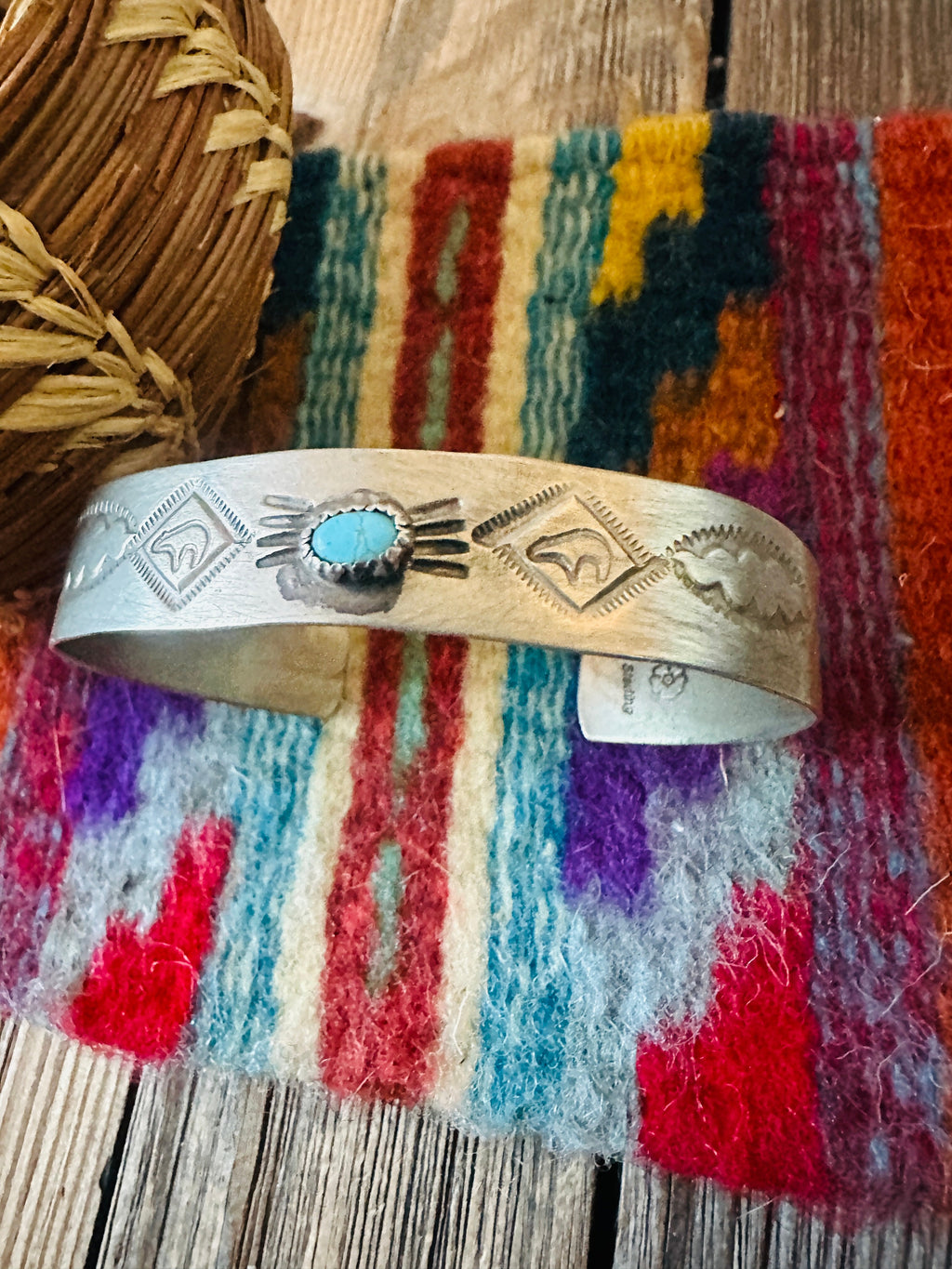 Handcrafted Old Pawn Sterling Silver & Turquoise Cuff Bracelet