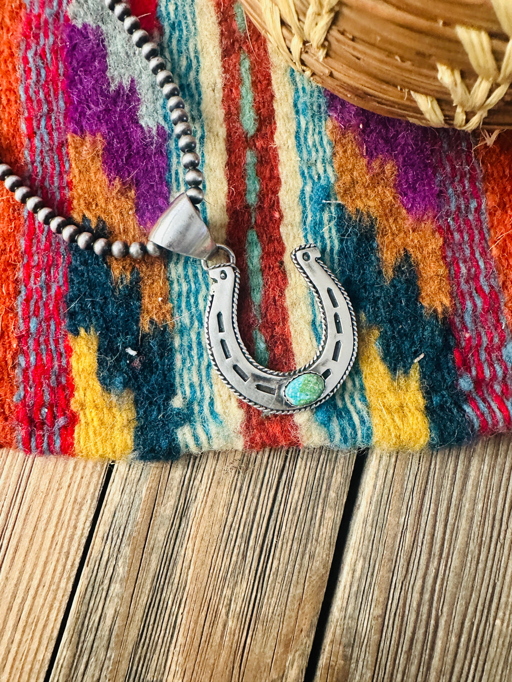 Handcrafted Sterling Silver and Sonoran Mountain Turquoise Horseshoe Pendant