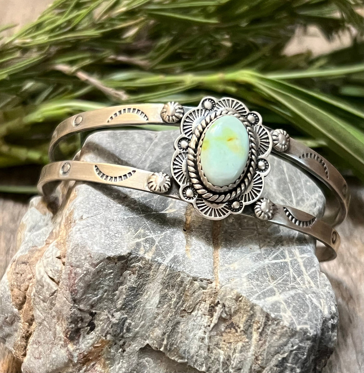 Handmade Palomino Turquoise & Sterling Silver Oval Cuff Bracelet