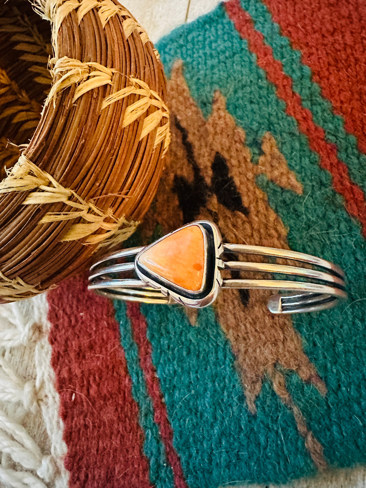 Handcrafted Orange Spiny & Sterling Silver Cuff Bracelet