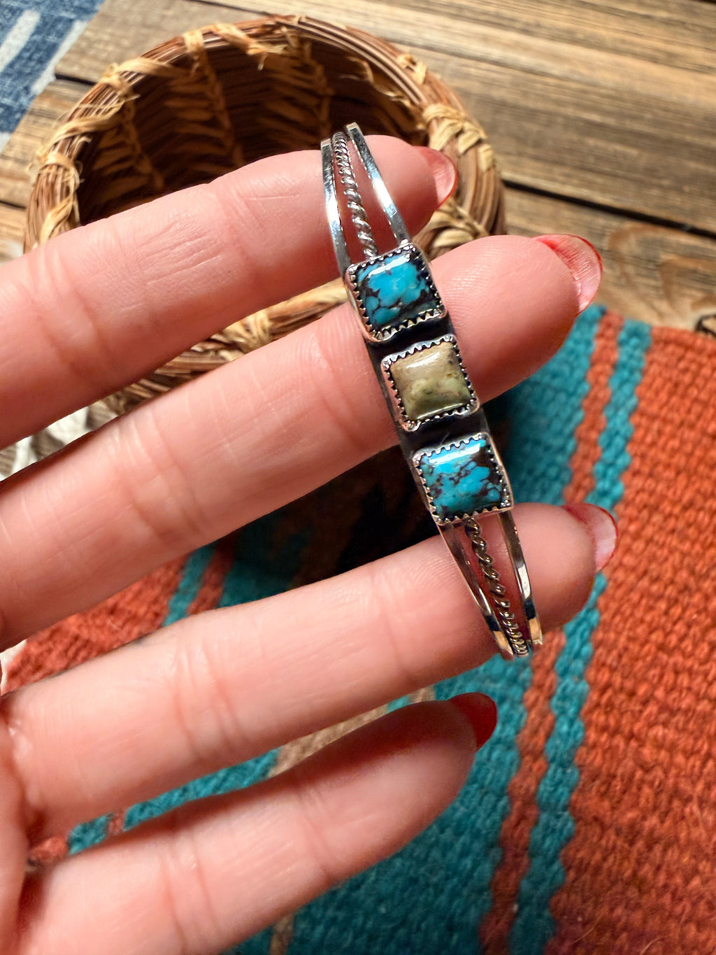 Handcrafted 3-Stone Turquoise & Sterling Silver Cuff Bracelet