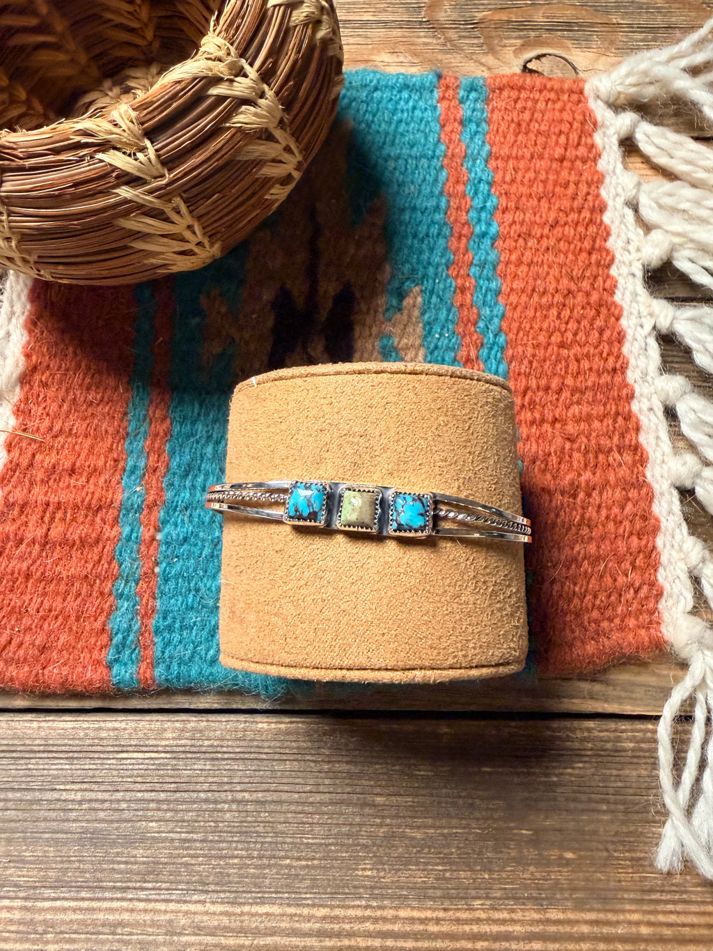 Handcrafted 3-Stone Turquoise & Sterling Silver Cuff Bracelet