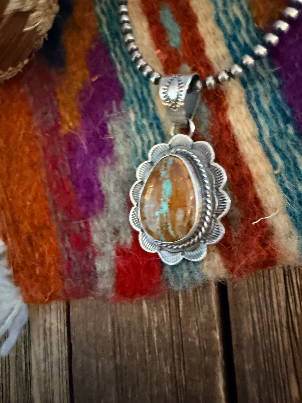 Handcrafted Sterling Silver & Royston Ribbon Turquoise Pendant by David Skeets