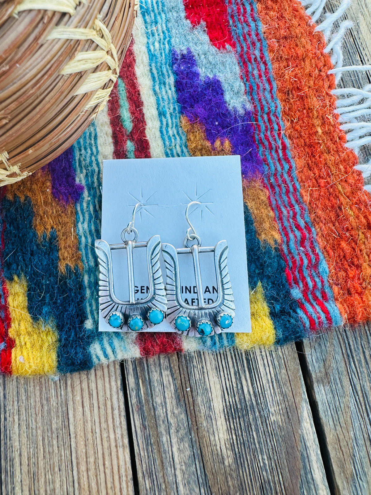 Handcrafted Turquoise & Sterling Silver Belt Buckle Dangle Earrings by Leroy James