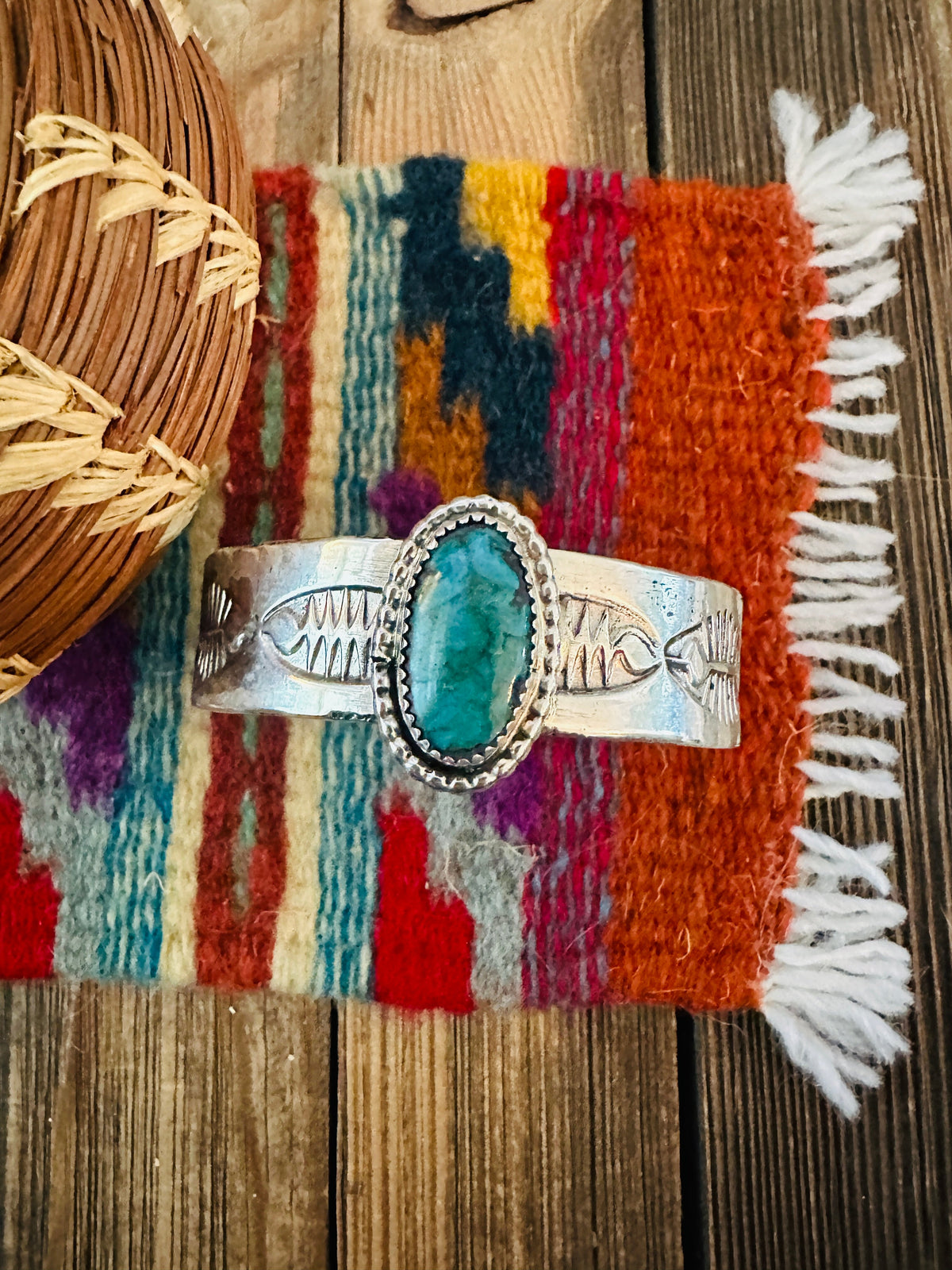Handcrafted Old Pawn Sterling Silver & Turquoise Cuff Bracelet