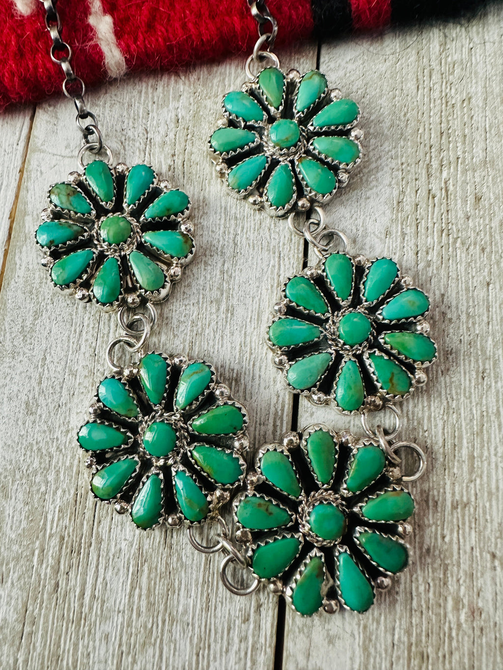 Handcrafted Sterling Silver & Turquoise Cluster Necklace and Earring Set