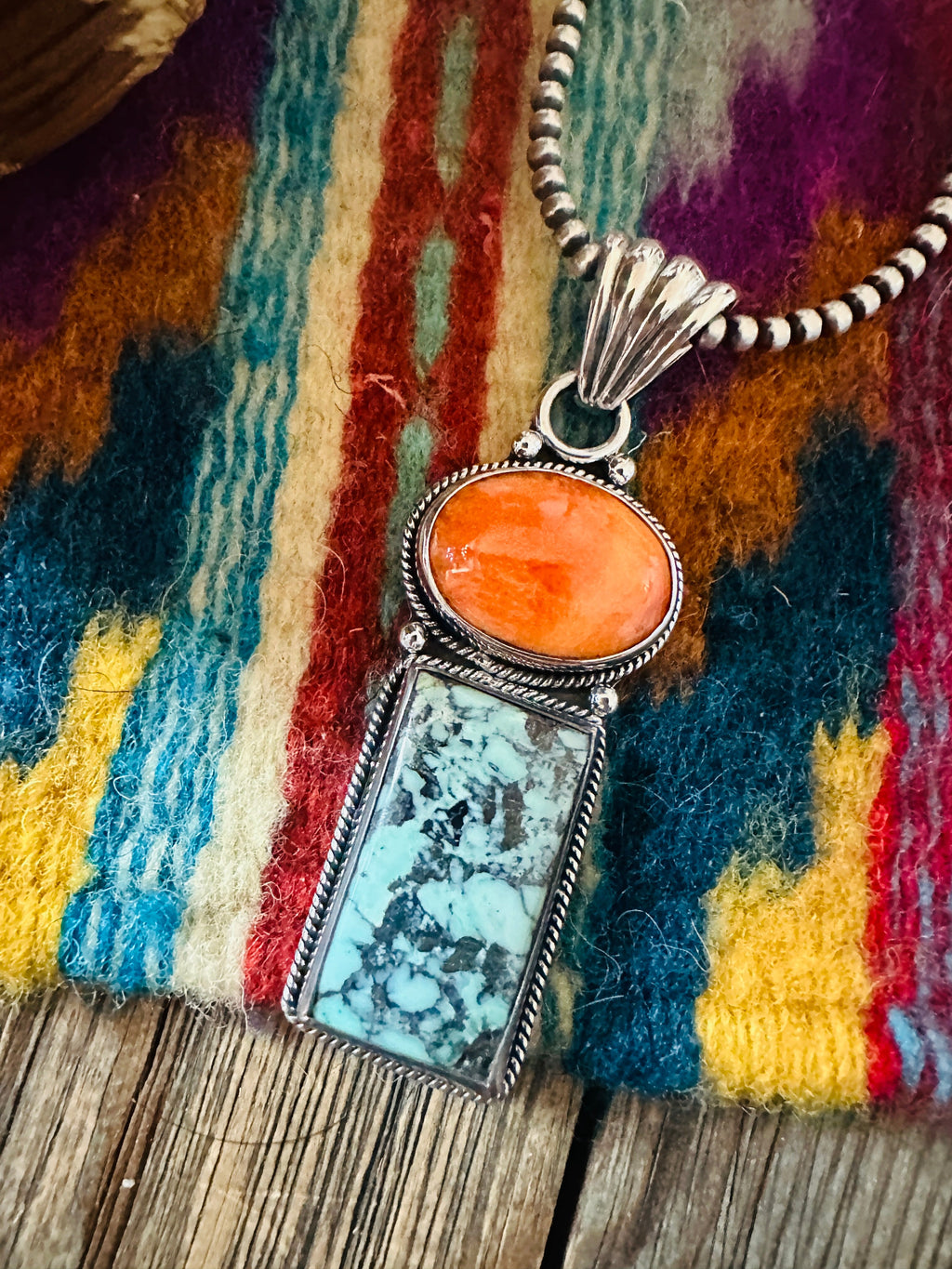 Handcrafted Sterling Silver, Spiny & Turquoise Pendant