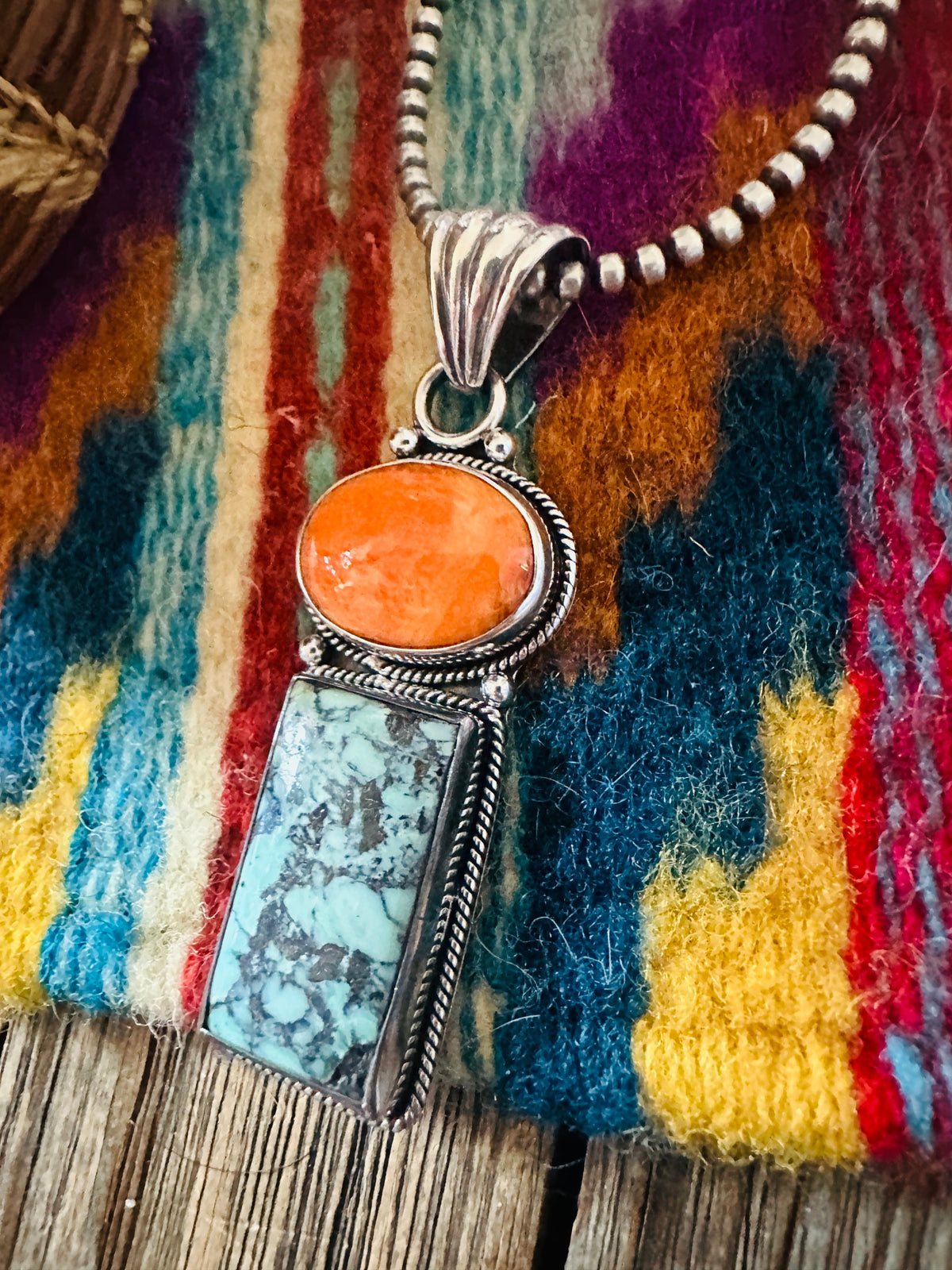 Handcrafted Sterling Silver, Spiny & Turquoise Pendant