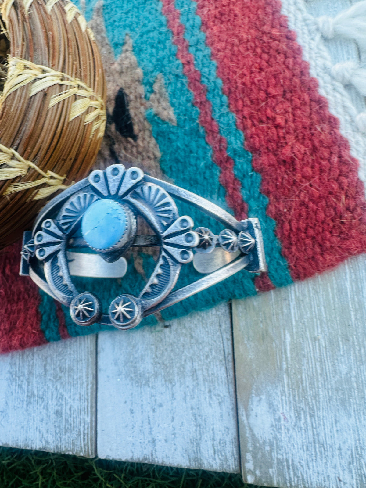 Handcrafted Golden Hills Turquoise & Sterling Silver Naja Cuff Bracelet by Kevin Billah