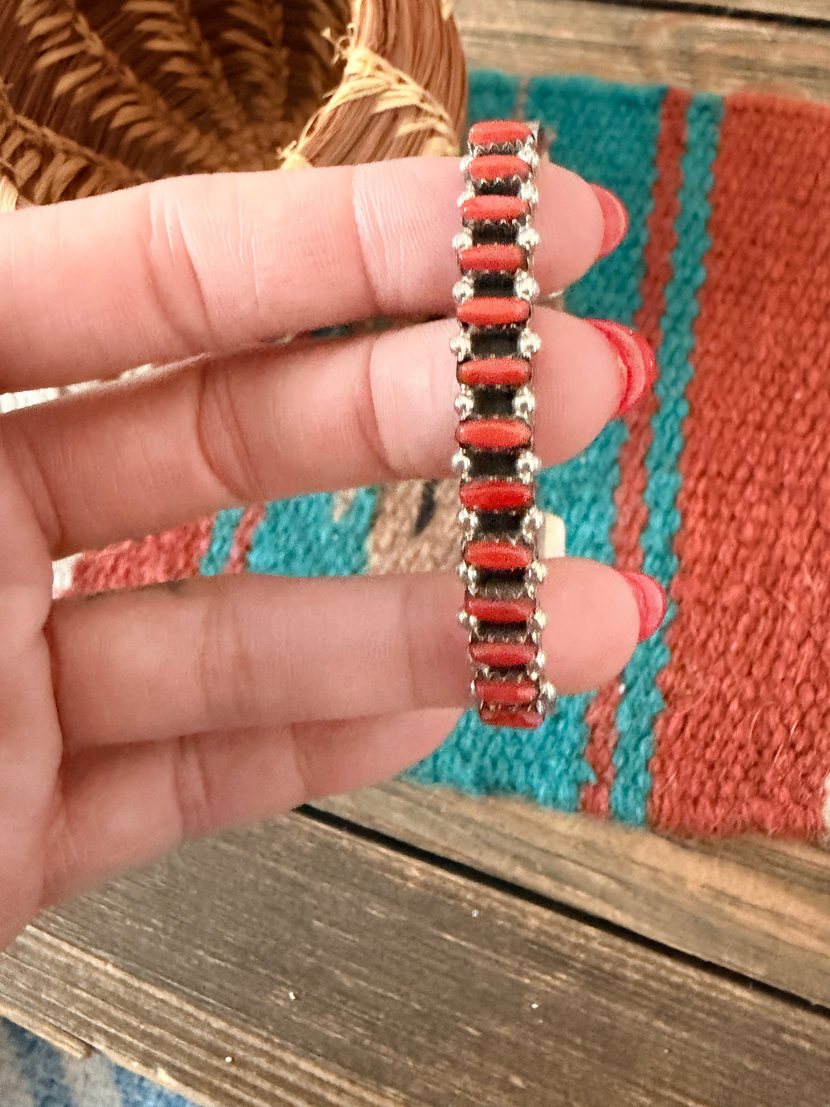 Handcrafted Coral & Sterling Silver Cuff Bracelet