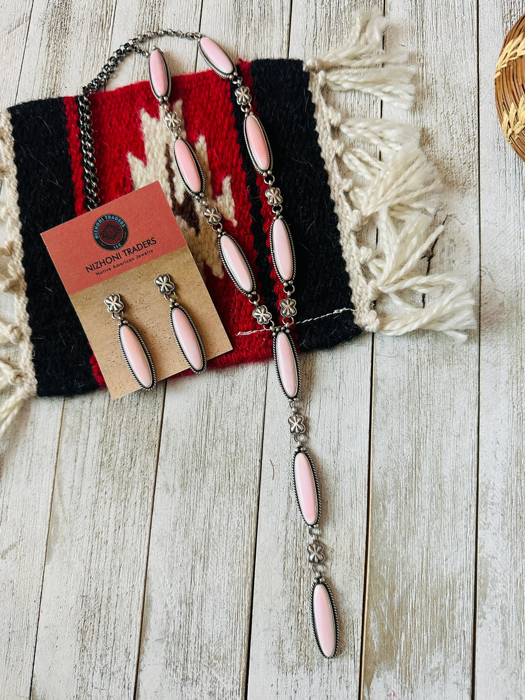 Handcrafted Queen Pink Conch & Sterling Silver Necklace Set