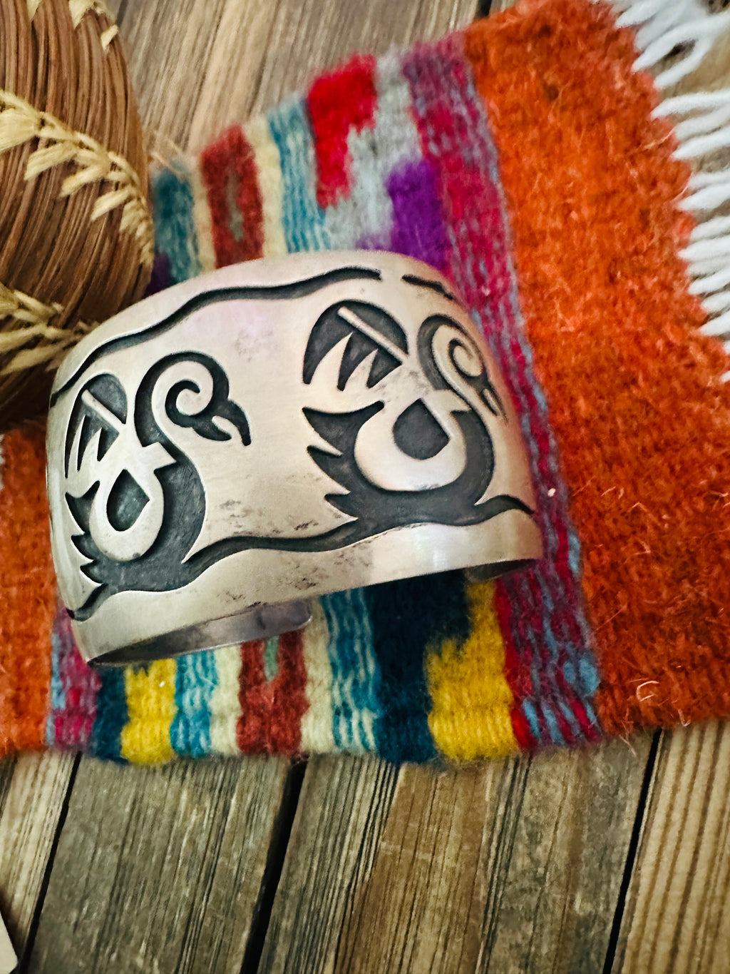 Handcrafted Old Pawn Sterling Silver Overlay Cuff Bracelet