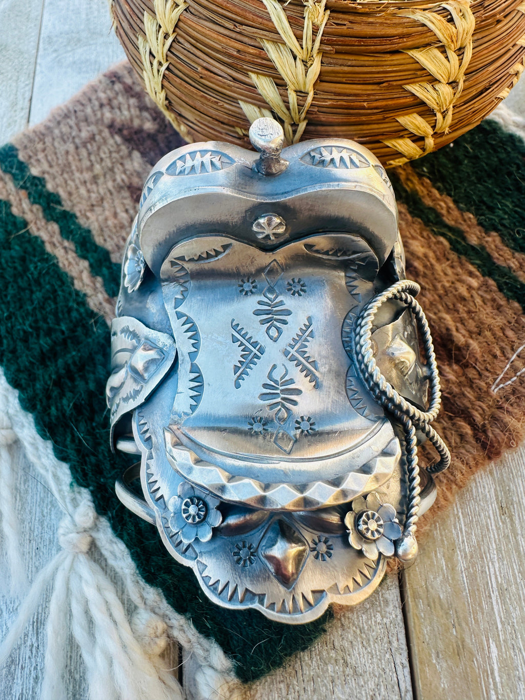 Handcrafted Sterling Silver Saddle Cuff Bracelet by Tim Yazzie