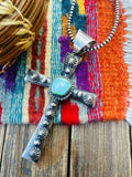Handcrafted Sonoran Mountain Turquoise & Sterling Silver Cross Pendant by Chimney Butte