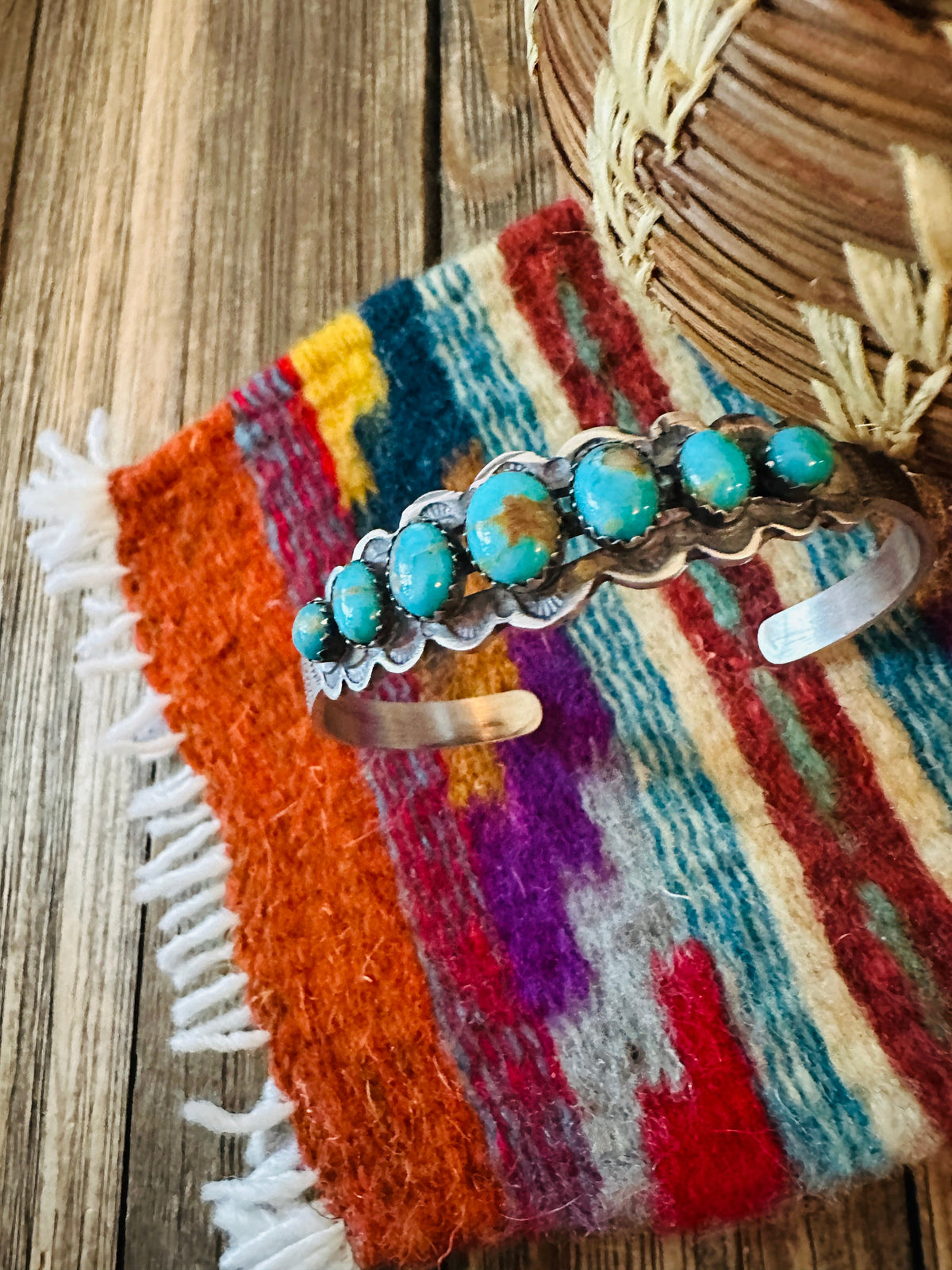 Handcrafted Sterling Silver & Turquoise Cuff Bracelet by Russell Sam