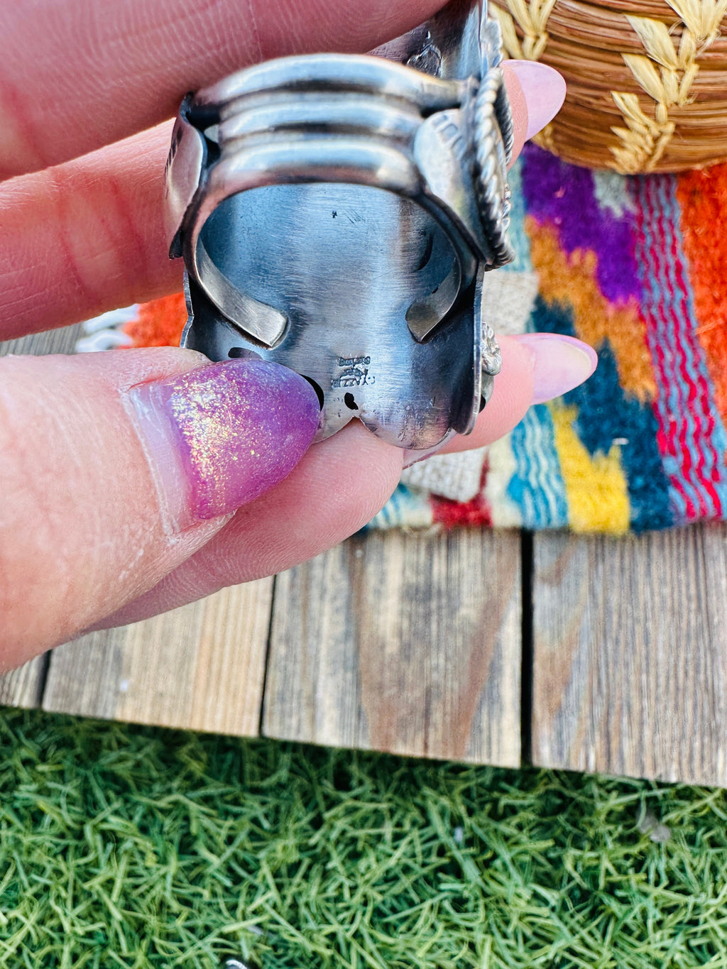 Handcrafted Queen Pink Conch & Sterling Silver Saddle Ring Size 8 by Tim Yazzie