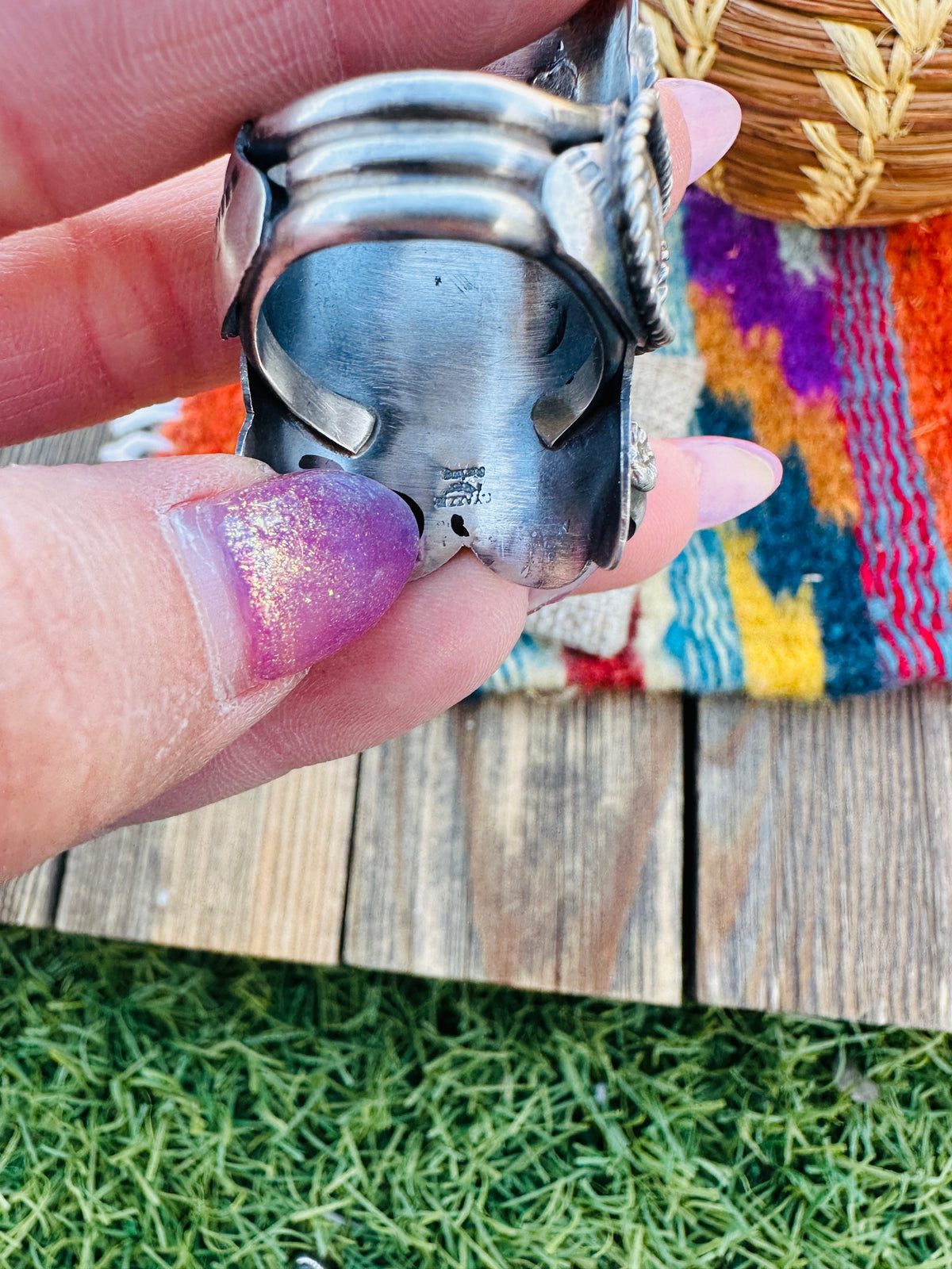 Handcrafted Queen Pink Conch & Sterling Silver Saddle Ring Size 8 by Tim Yazzie