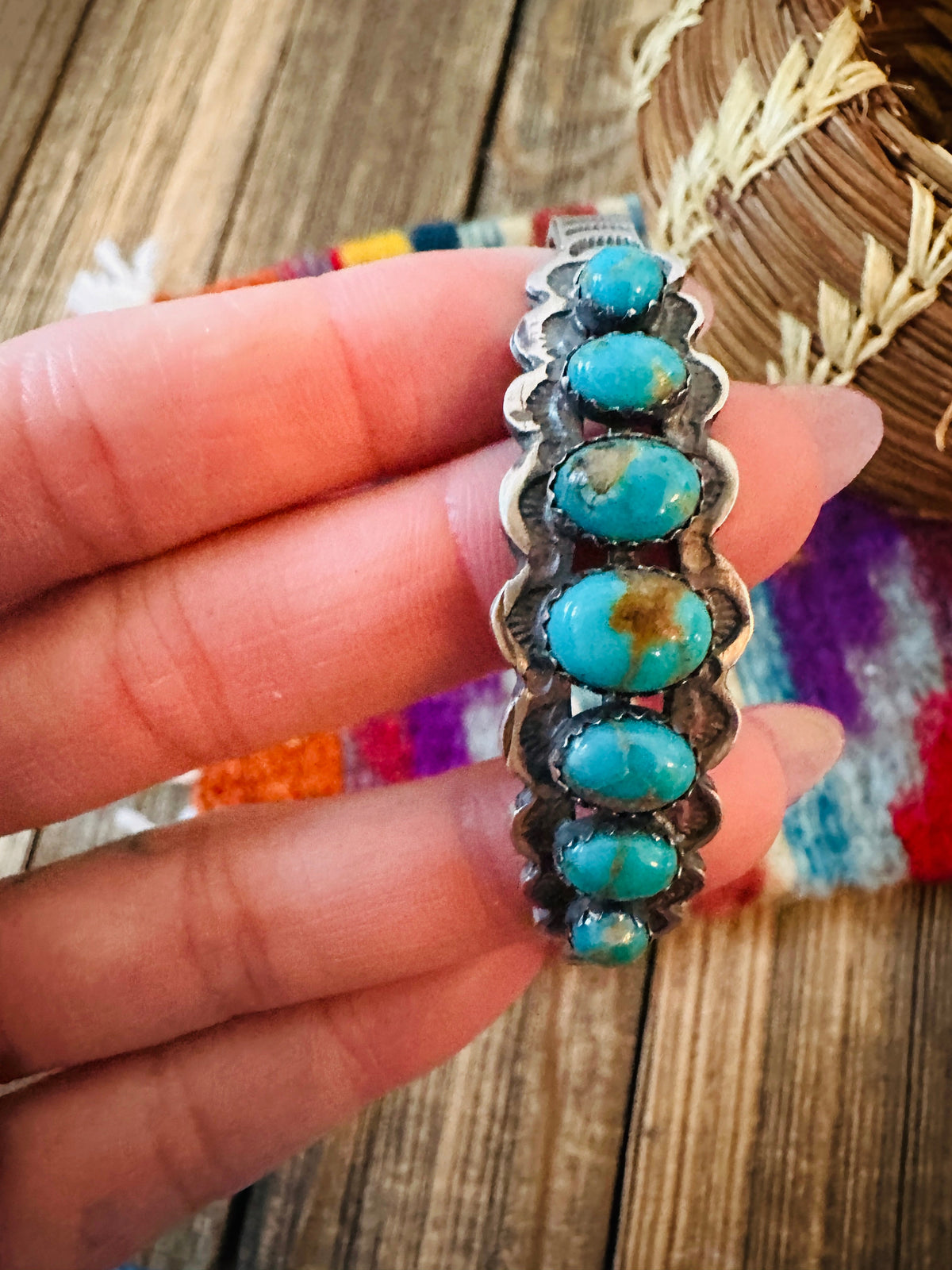 Handcrafted Sterling Silver & Turquoise Cuff Bracelet by Russell Sam