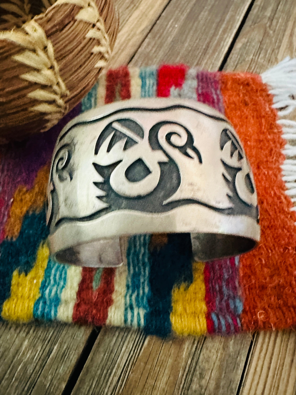 Handcrafted Old Pawn Sterling Silver Overlay Cuff Bracelet