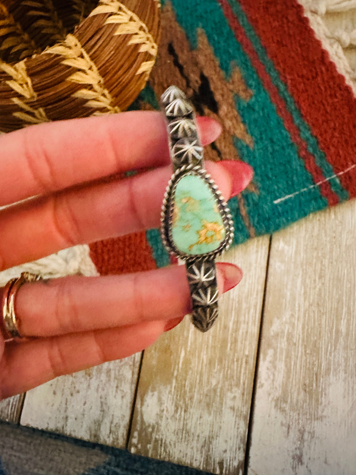 Handcrafted Turquoise & Sterling Silver Cuff Bracelet by Kevin Billah