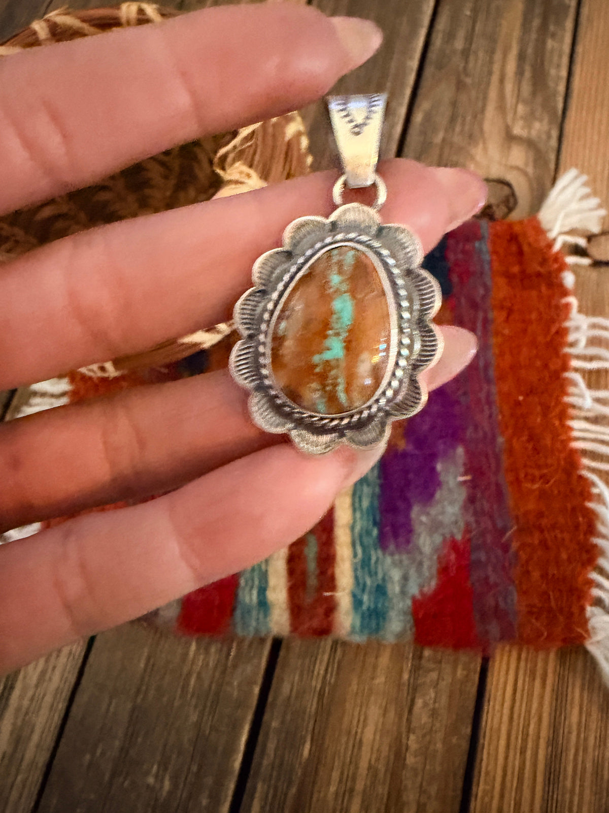 Handcrafted Sterling Silver & Royston Ribbon Turquoise Pendant by David Skeets