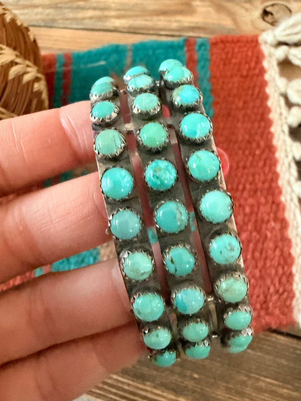 Handcrafted Sterling Silver & Turquoise Cluster Cuff Bracelet by Marcella James