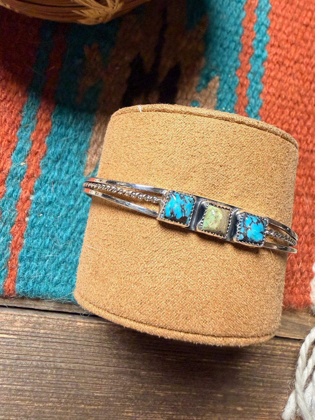 Handcrafted 3-Stone Turquoise & Sterling Silver Cuff Bracelet