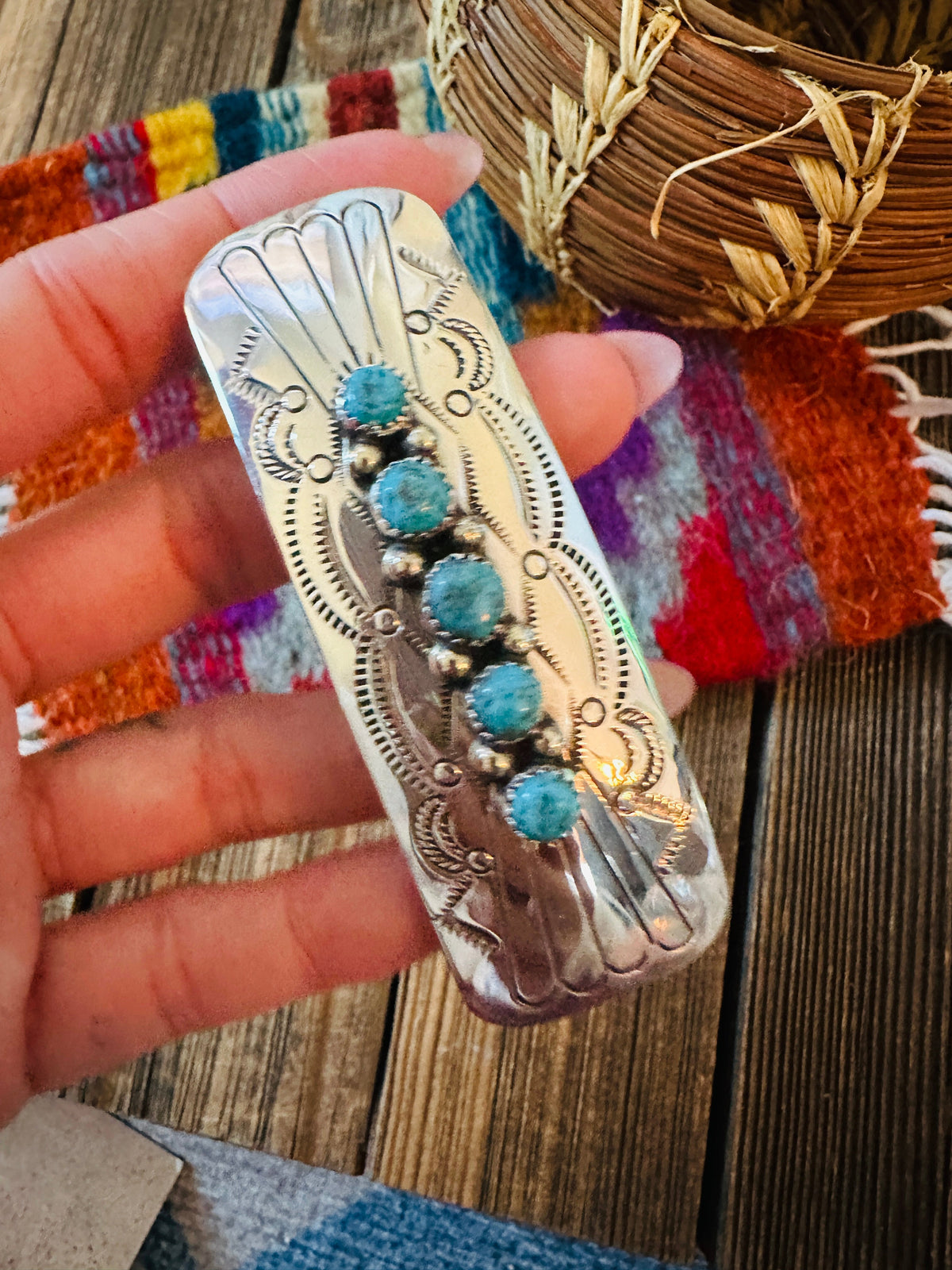 Handcrafted Turquoise & Sterling Silver Concho Hair Barrette