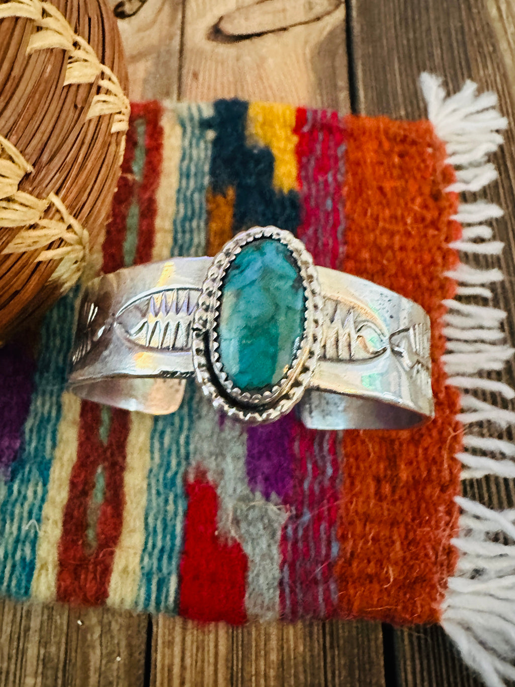 Handcrafted Old Pawn Sterling Silver & Turquoise Cuff Bracelet