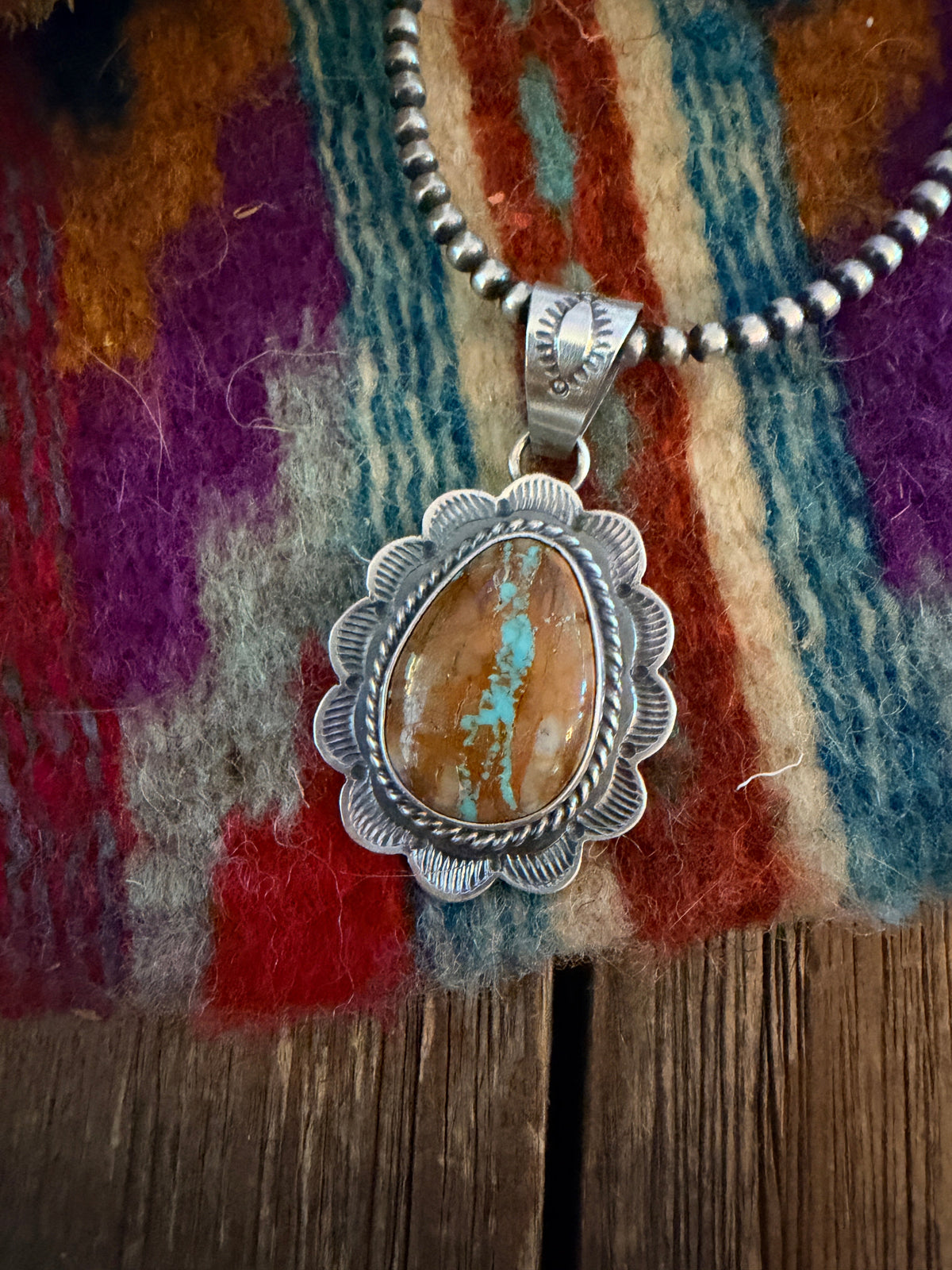 Handcrafted Sterling Silver & Royston Ribbon Turquoise Pendant by David Skeets