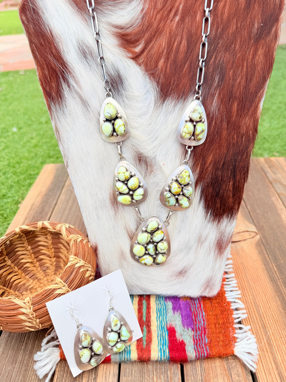 Handcrafted Palomino Turquoise & Sterling Silver Necklace and Earring Set by Charles Johnson