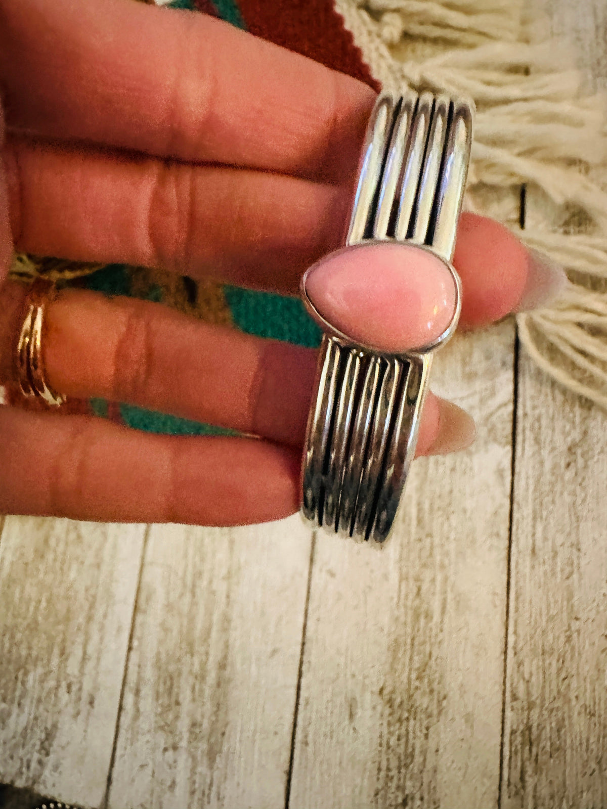 Handcrafted Sterling Silver & Queen Pink Conch Cuff Bracelet