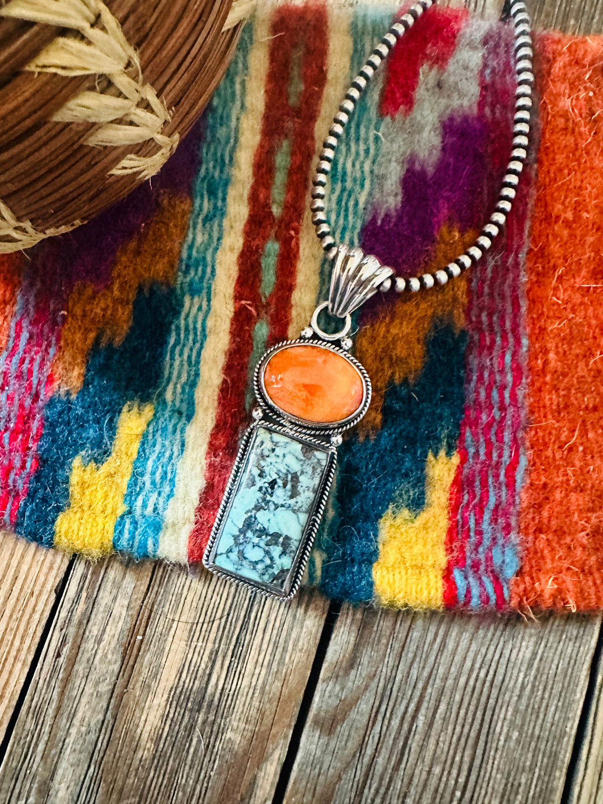 Handcrafted Sterling Silver, Spiny & Turquoise Pendant