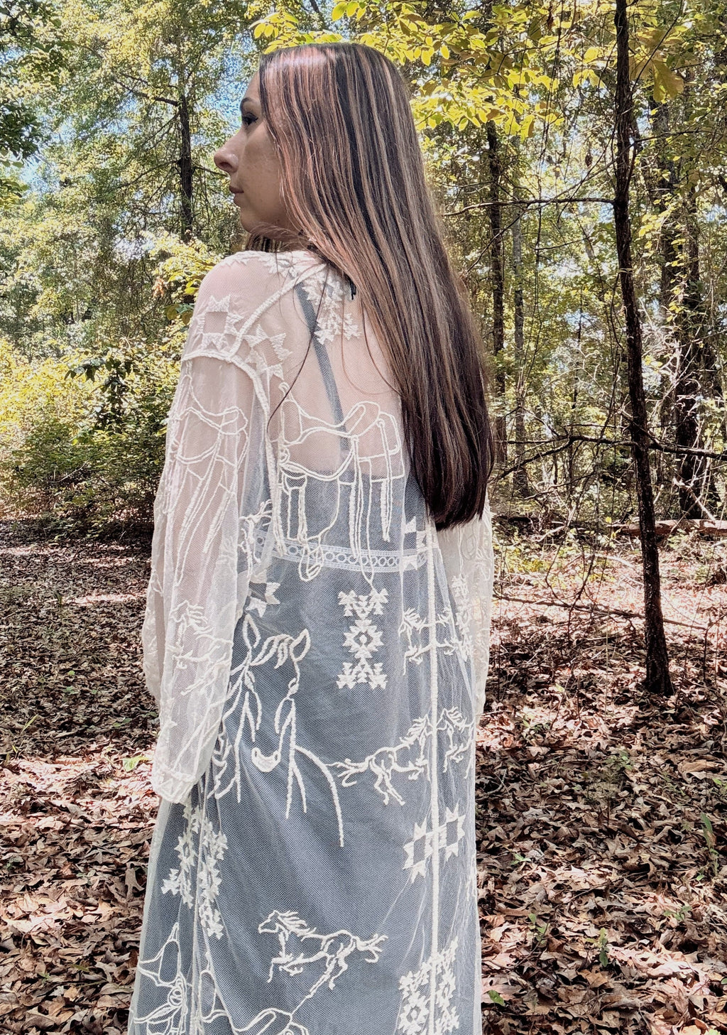 Ivory Western Embroidered Mesh Lace Duster