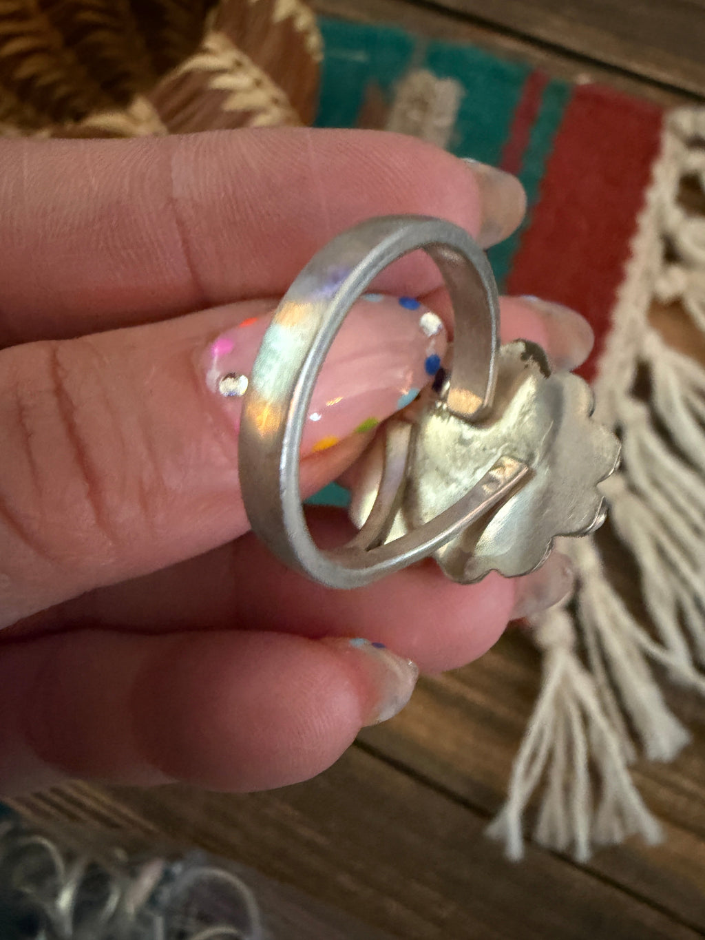 Handcrafted Queen Pink Conch & Sterling Silver Adjustable Ring