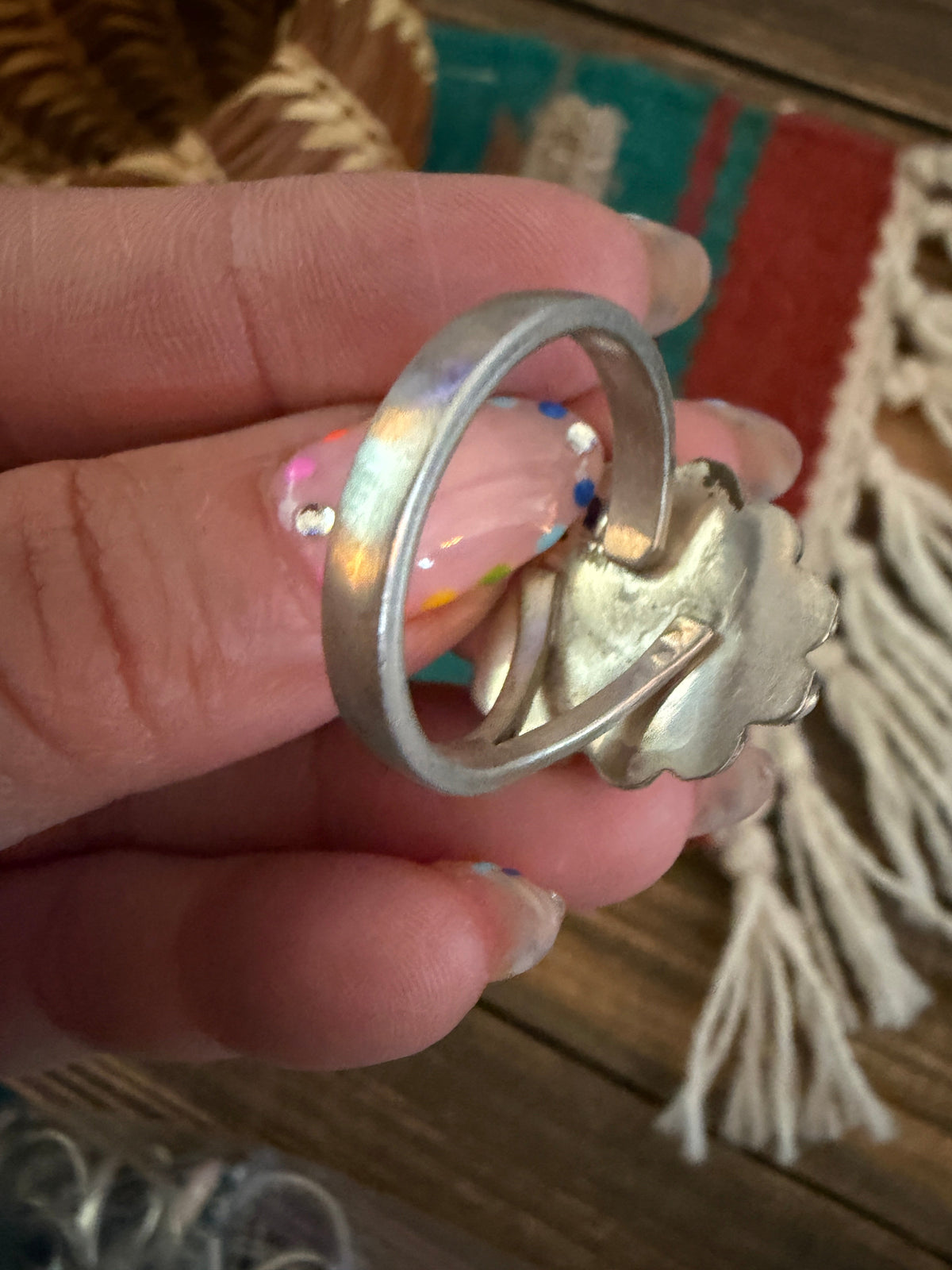 Handcrafted Queen Pink Conch & Sterling Silver Adjustable Ring