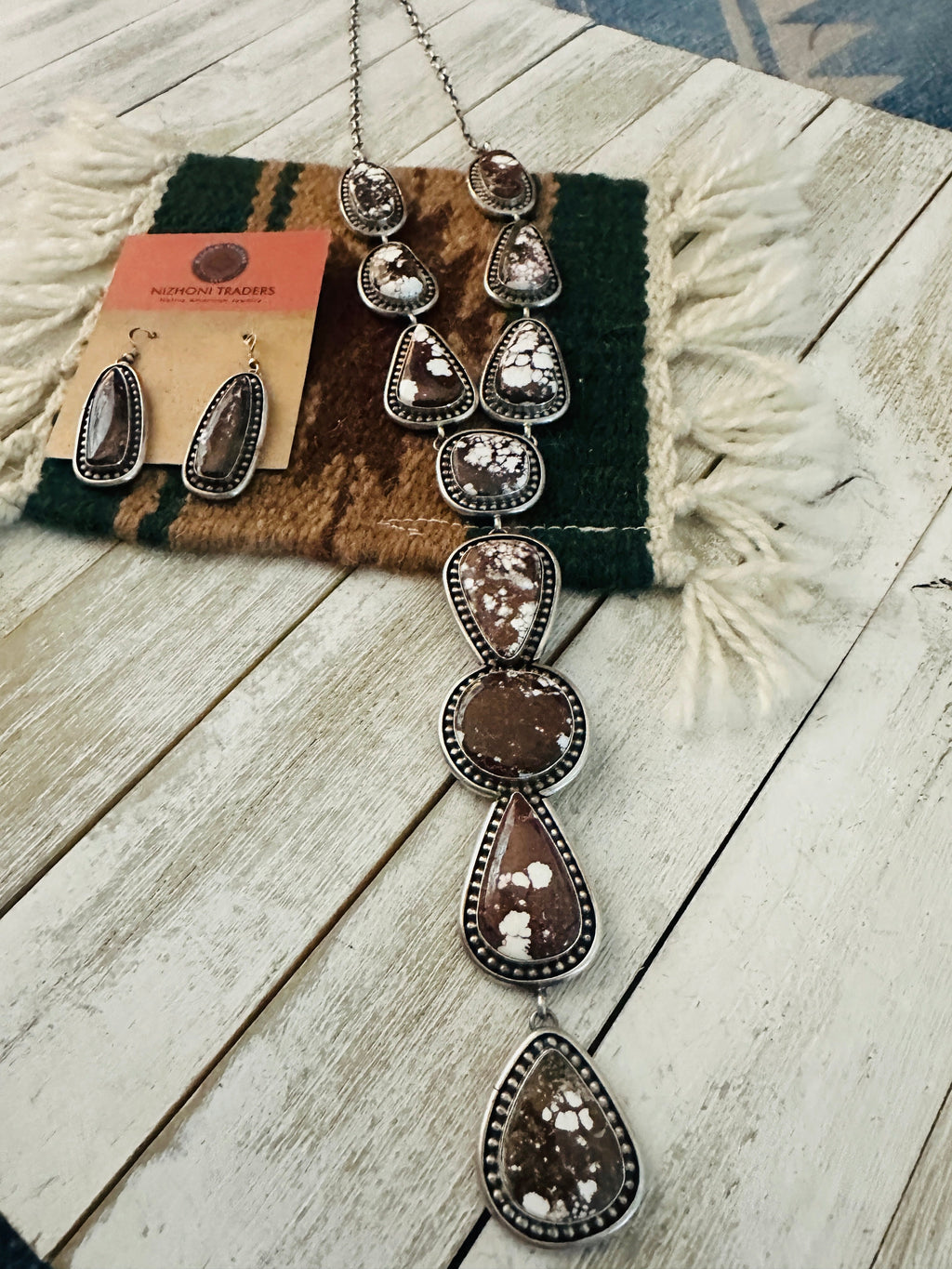 Handcrafted Wild Horse & Sterling Silver Lariat Necklace Set