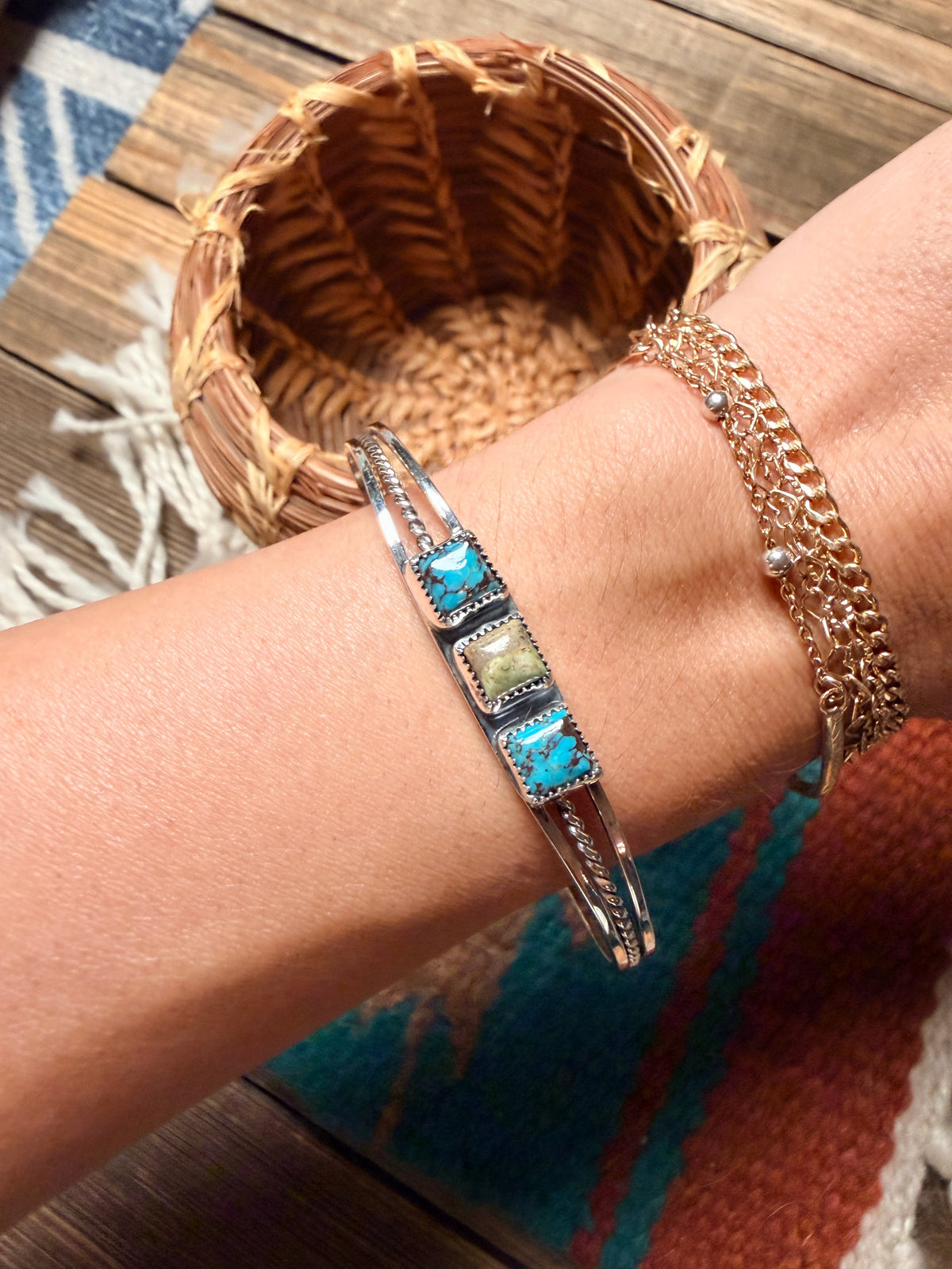 Handcrafted 3-Stone Turquoise & Sterling Silver Cuff Bracelet